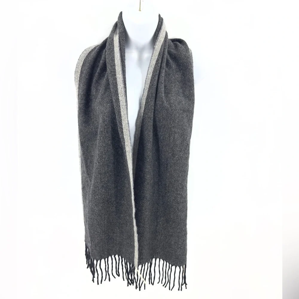 Club Room 100% Cashmere Scarf Gray Fringe Trim Unisex Adult Quiet Luxury Soft